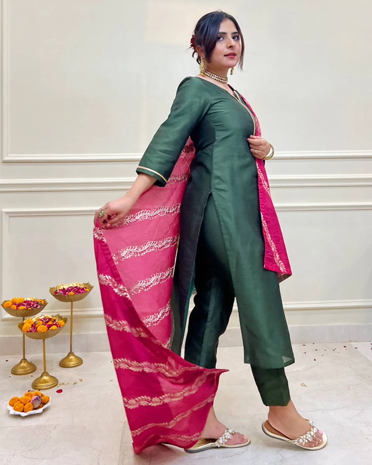 Meher Silk Straight Kurta, Pants & Dupatta