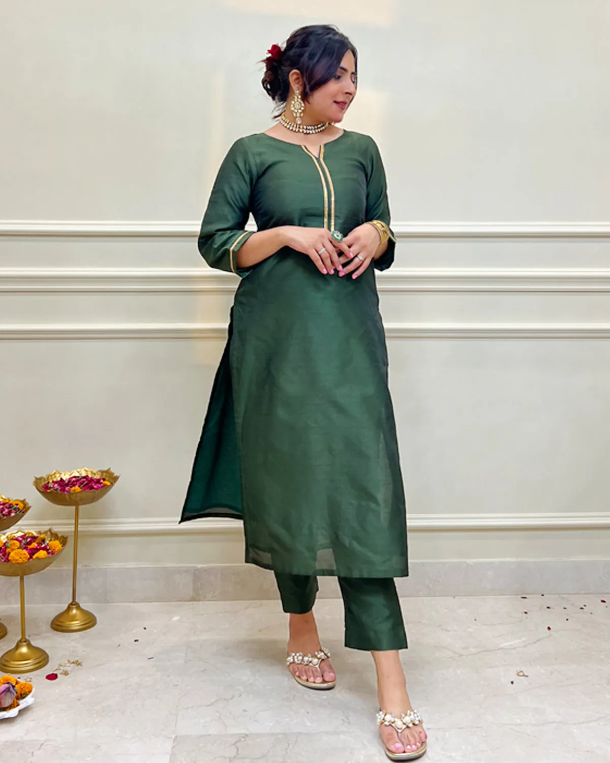 Meher Silk Straight Kurta, Pants & Dupatta