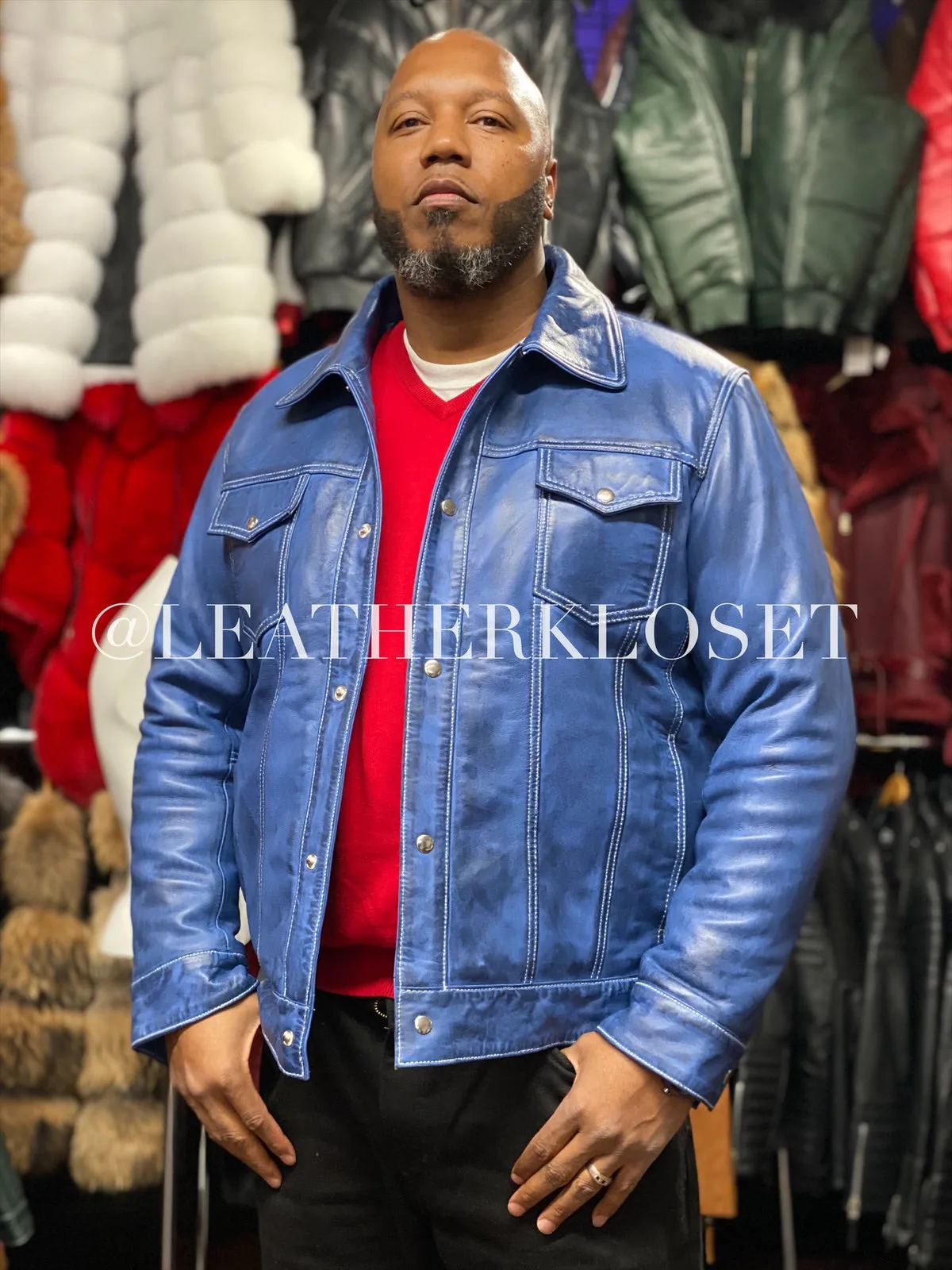 Men's Dylan Distressed Jacket Denim Leather