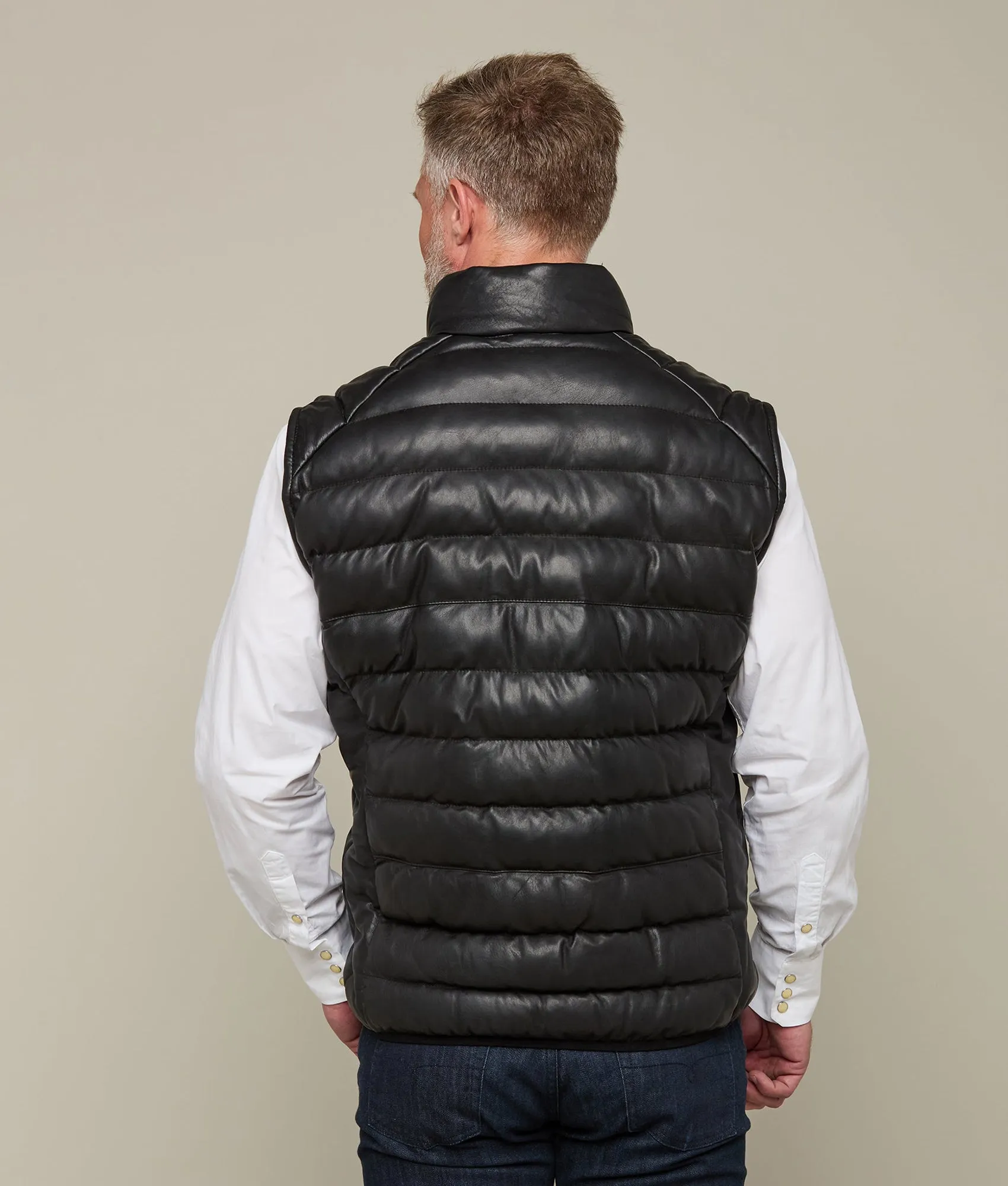 Men's Leather Puffer Vest :: Black