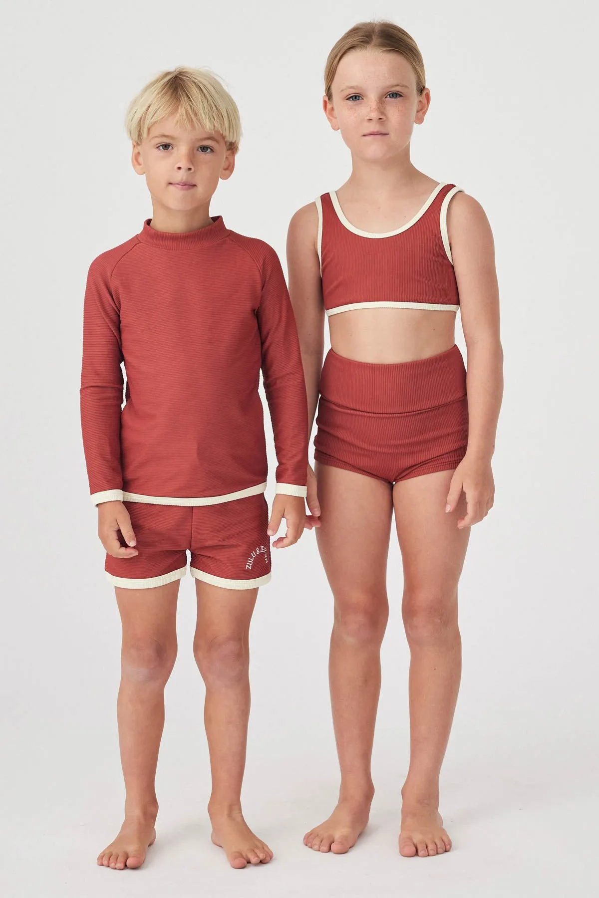 Mini Rib Logo Boy Short - Earth Red