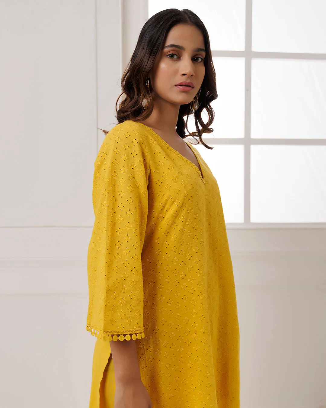 Mustard Schiffili Kurta Set