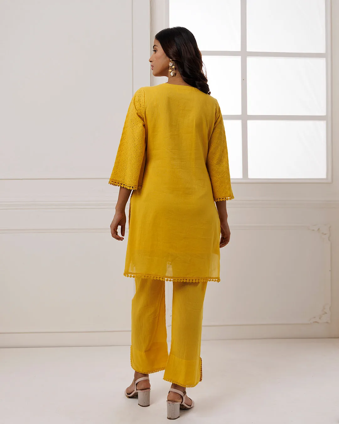 Mustard Schiffili Kurta Set