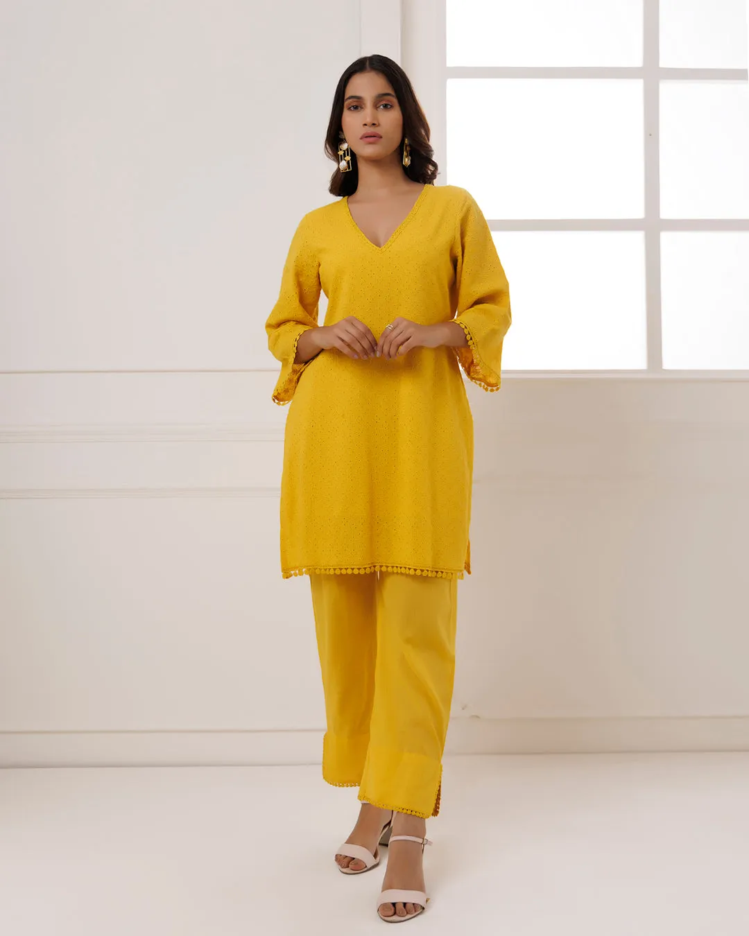 Mustard Schiffili Kurta Set