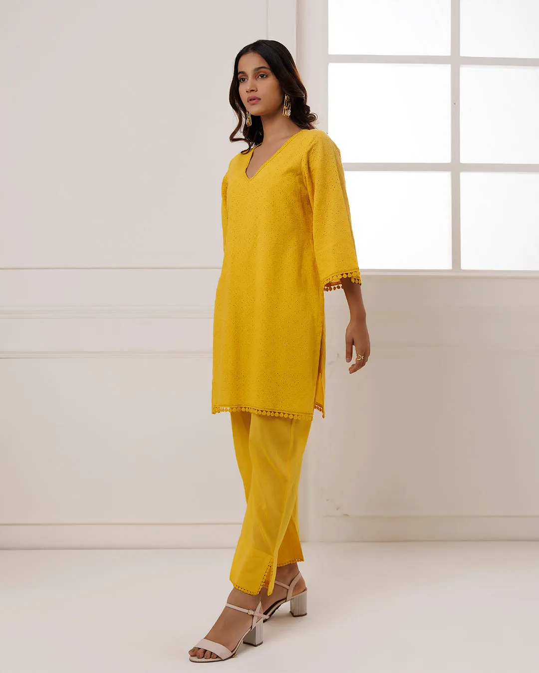 Mustard Schiffili Kurta Set