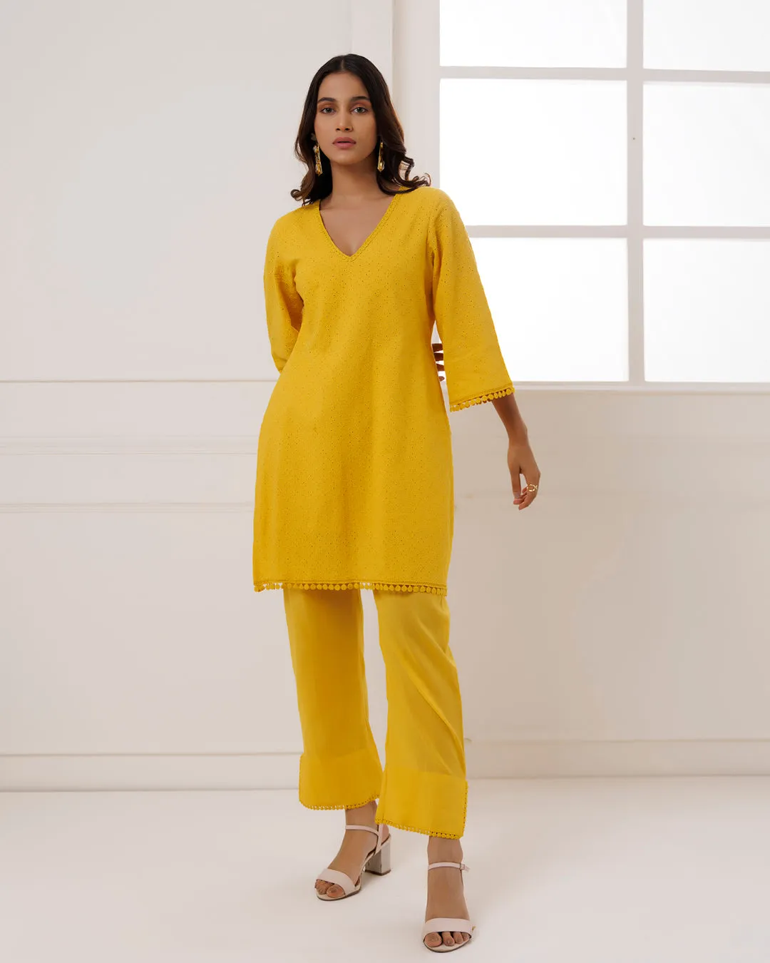 Mustard Schiffili Kurta Set