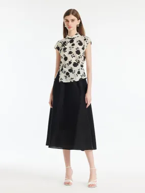 New Chinese-Style Acetate Rose Printed Top And Skirt Two-Piece Set