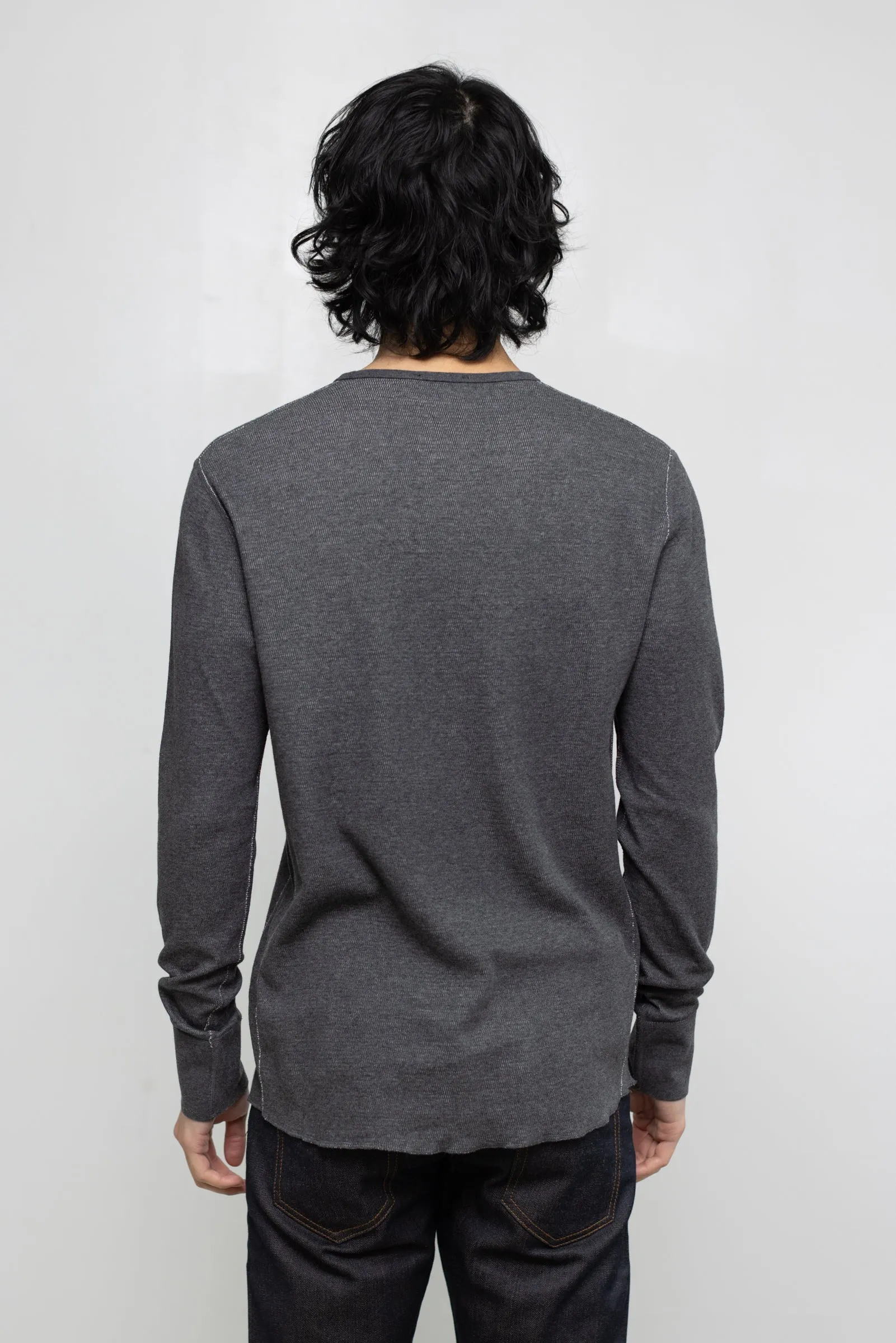 NS2154-5 Mesh Thermal Long Sleeve Henley in Melange Charcoal