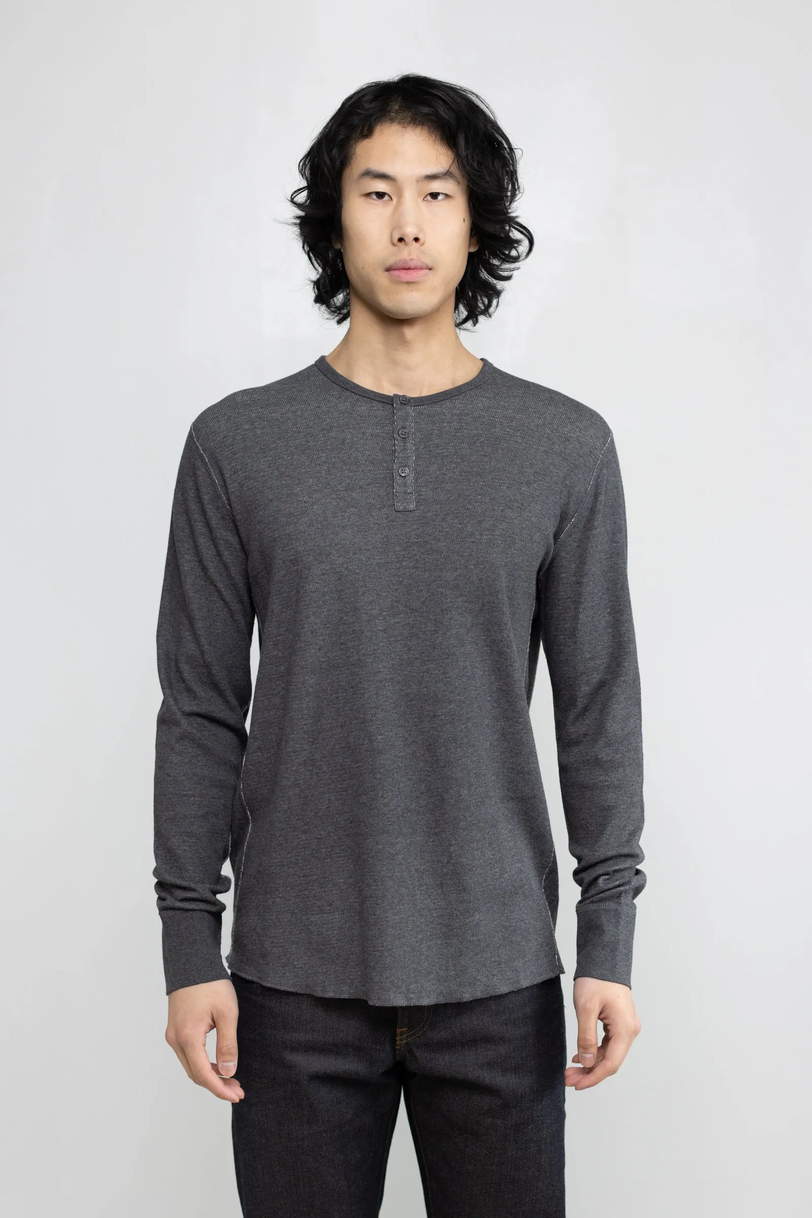 NS2154-5 Mesh Thermal Long Sleeve Henley in Melange Charcoal