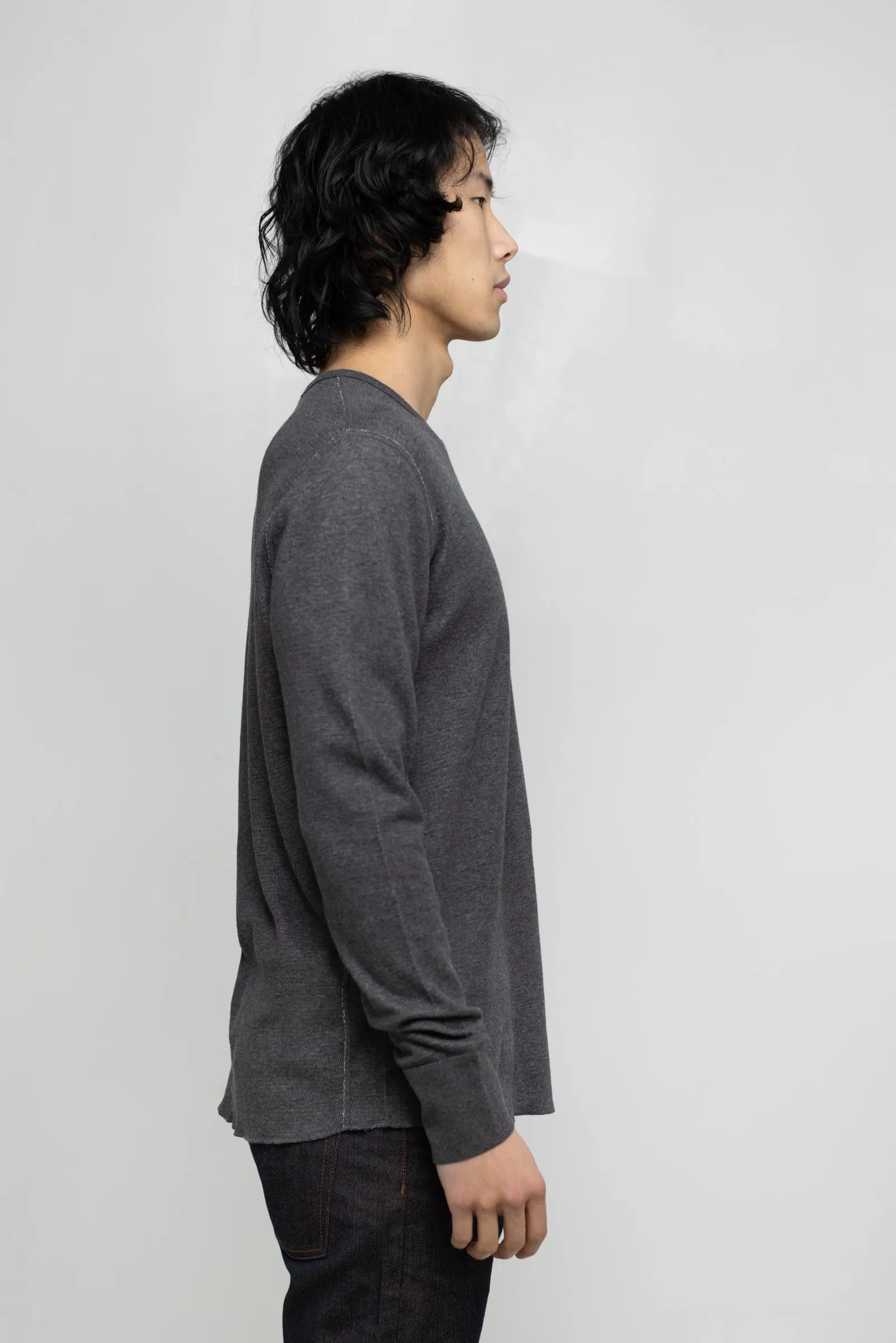 NS2154-5 Mesh Thermal Long Sleeve Henley in Melange Charcoal