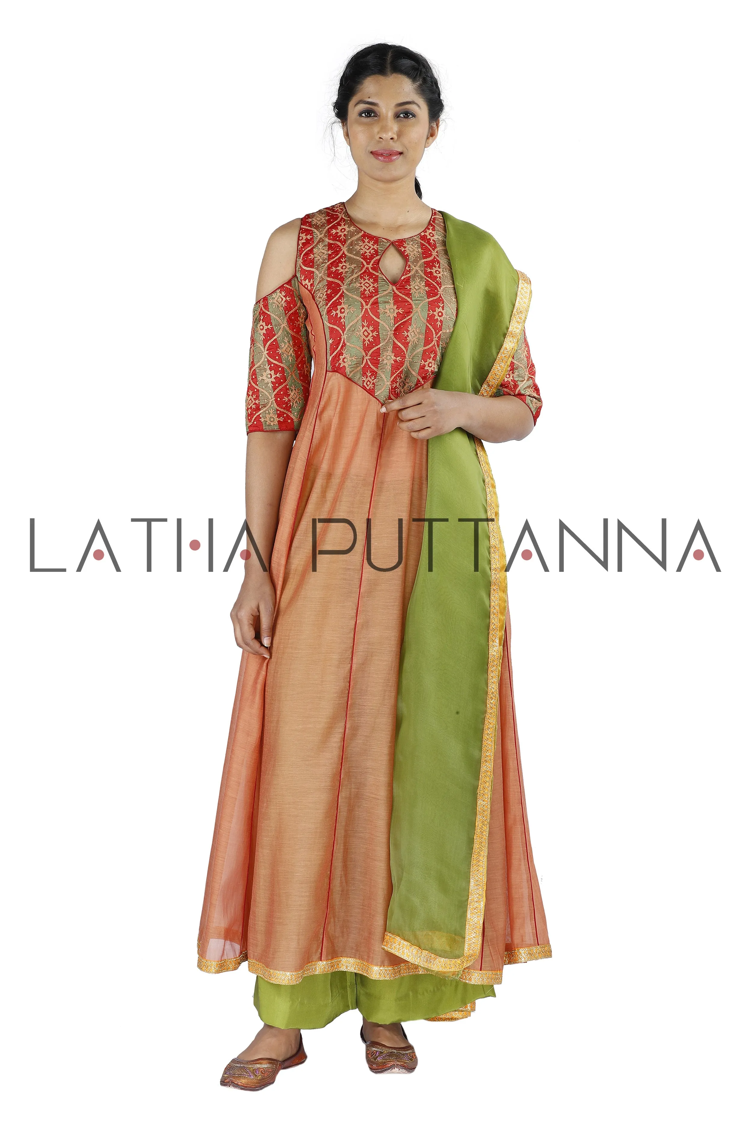 Peach and green salwar