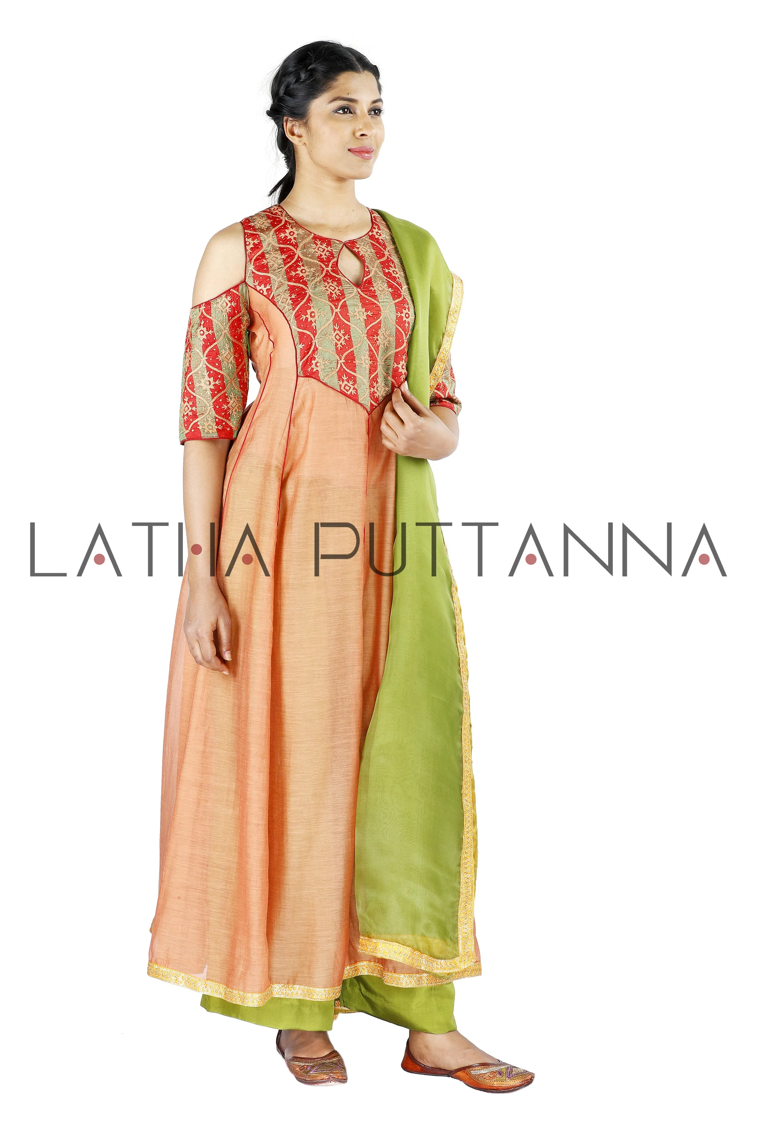 Peach and green salwar