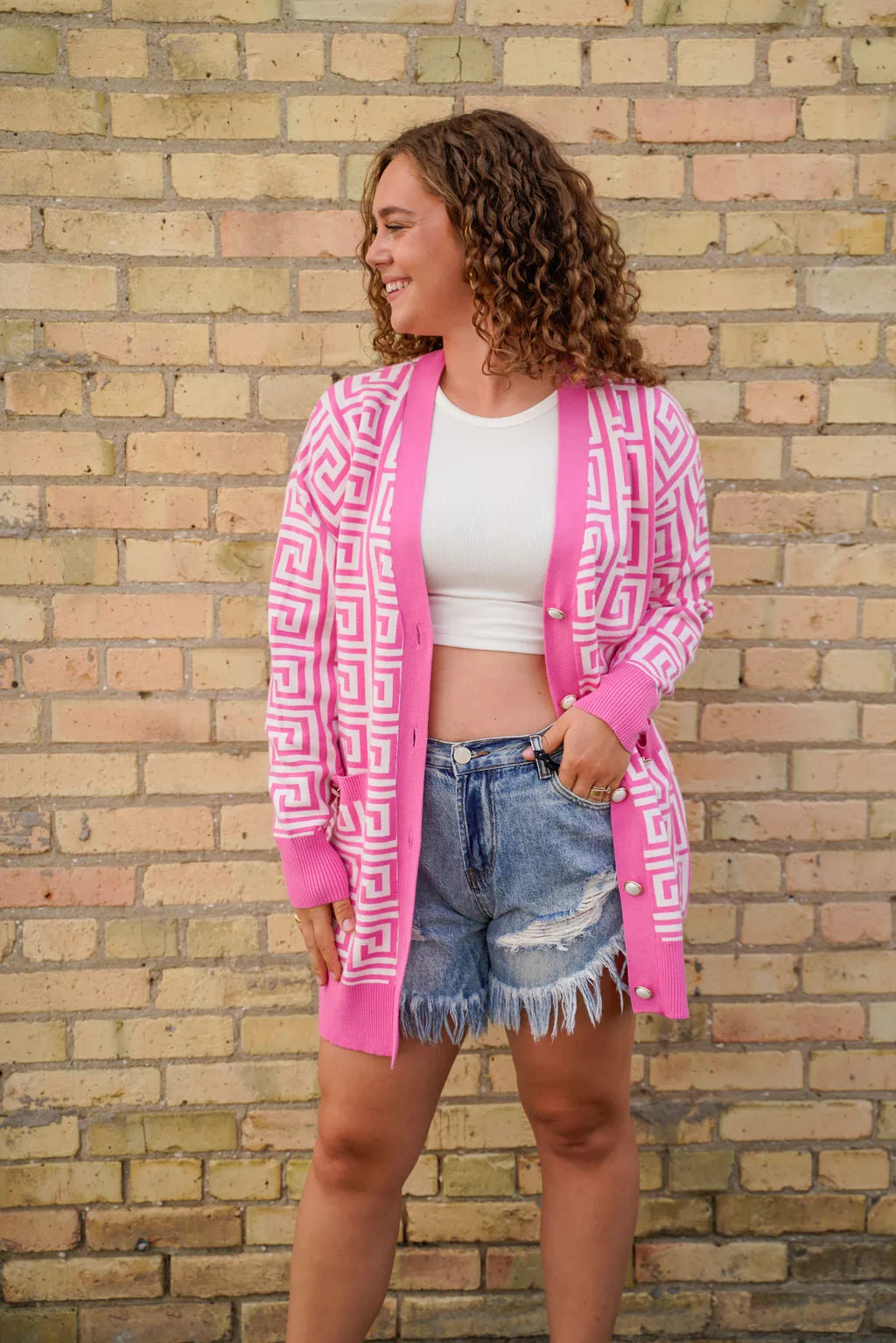 Pink Geo Cardigan