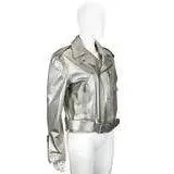 RALPH LAUREN Silver Leather Belted Motorcycle Jacket | Size US 10