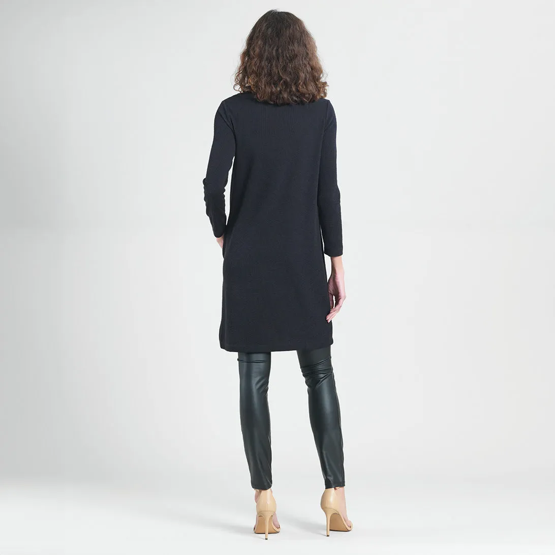 Ribbed - Cowl Turtleneck Tunic Sweater Dress - Black - Final Sale!