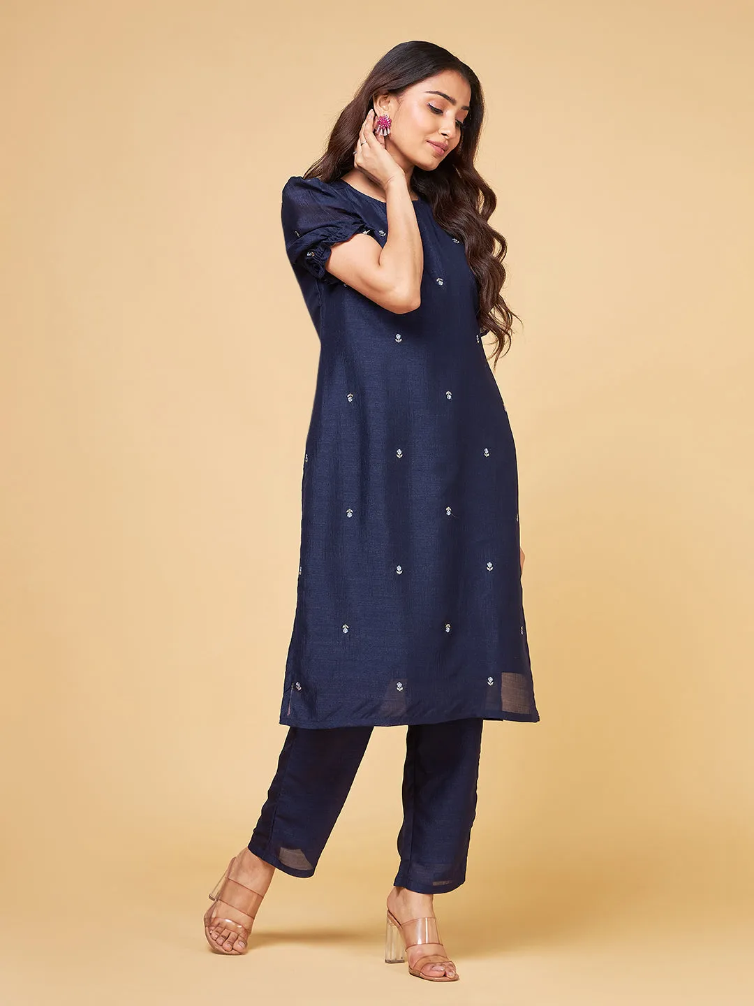 Roohi Embroidered Navy Kurta Set