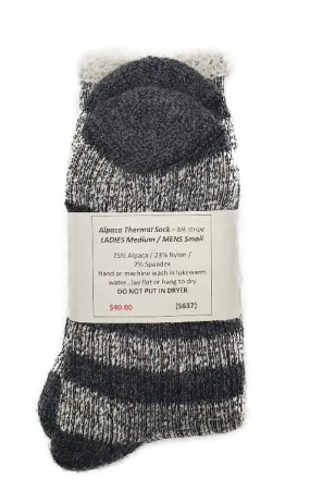 S637 Alpaca Thermal Sock Black Stripe Ladies Medium / Mens Small