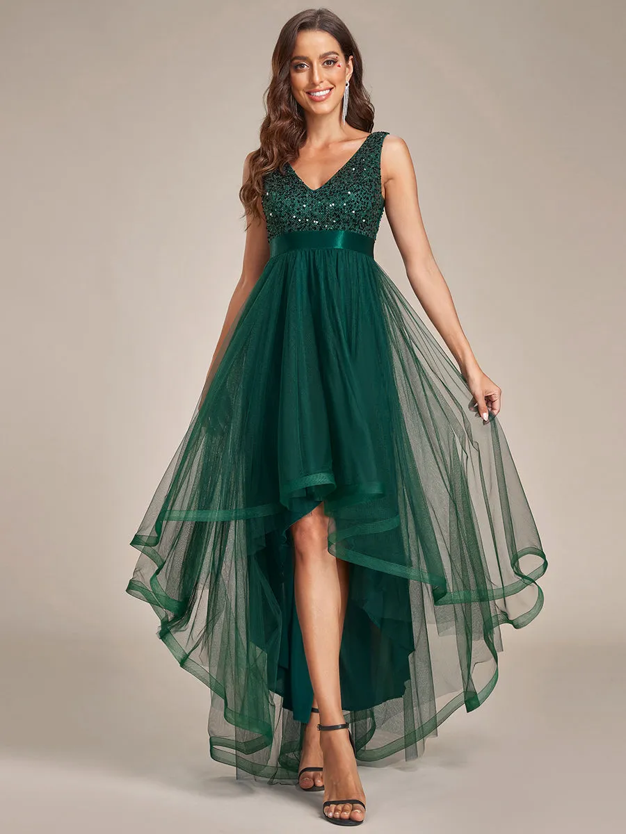 Sparkling Wholesale Evening Dresses with Asymmetrical Hem Deep V Neck