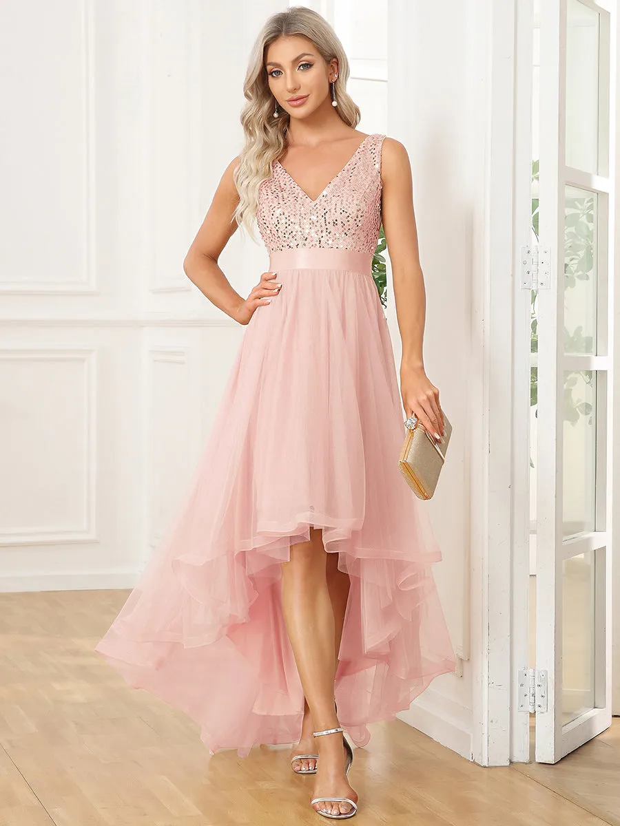 Sparkling Wholesale Evening Dresses with Asymmetrical Hem Deep V Neck