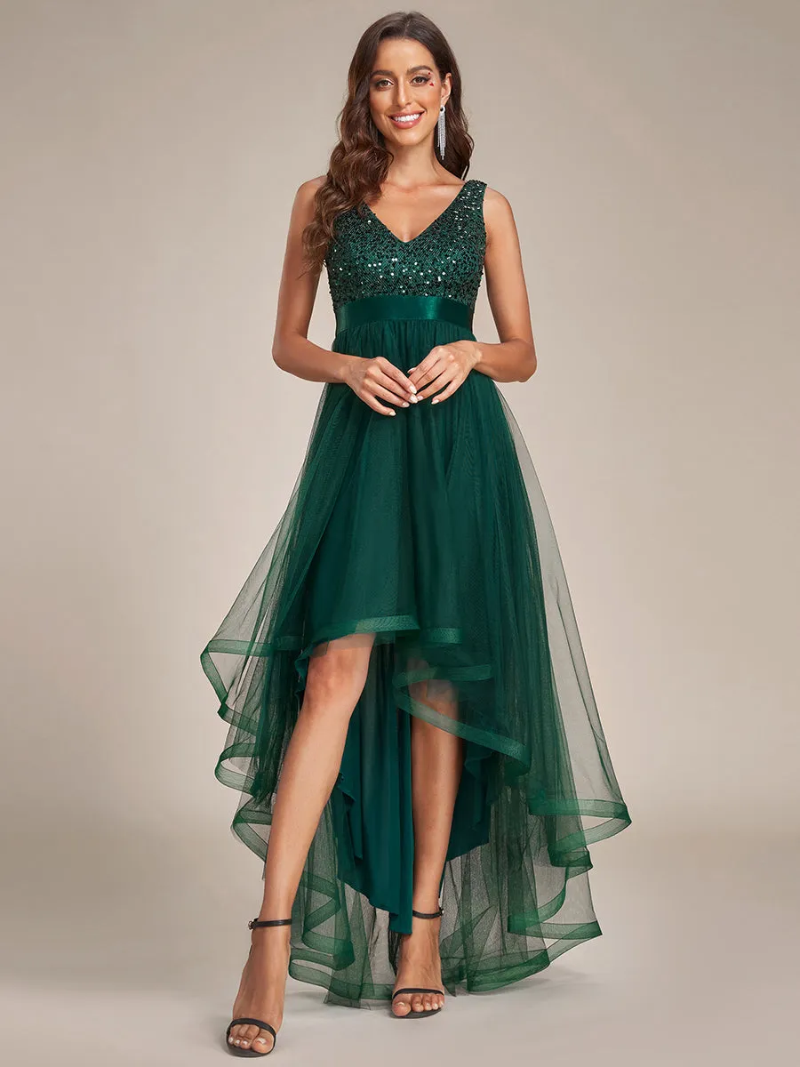 Sparkling Wholesale Evening Dresses with Asymmetrical Hem Deep V Neck