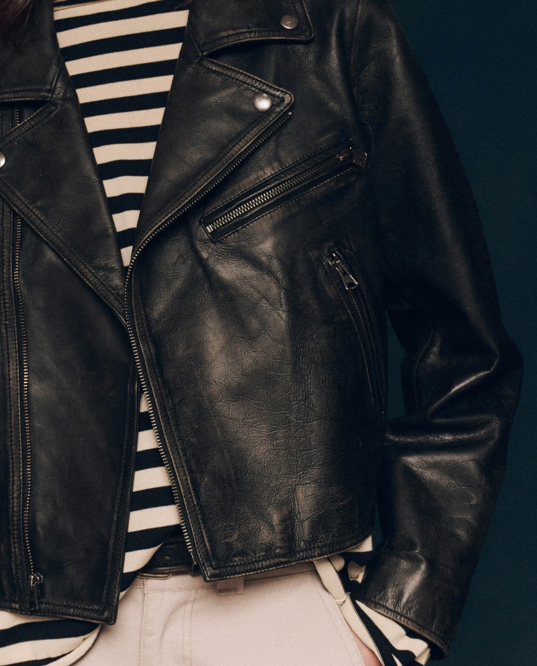 The Great Perfect Leather Jacket in Worn Black