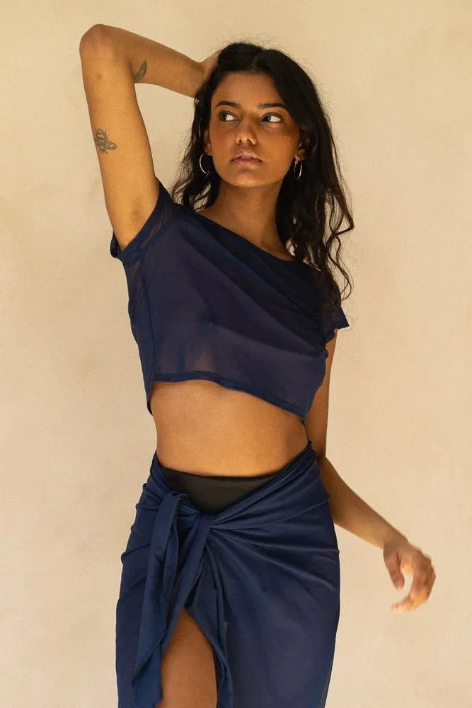 The Mesh Crop Top - Navy