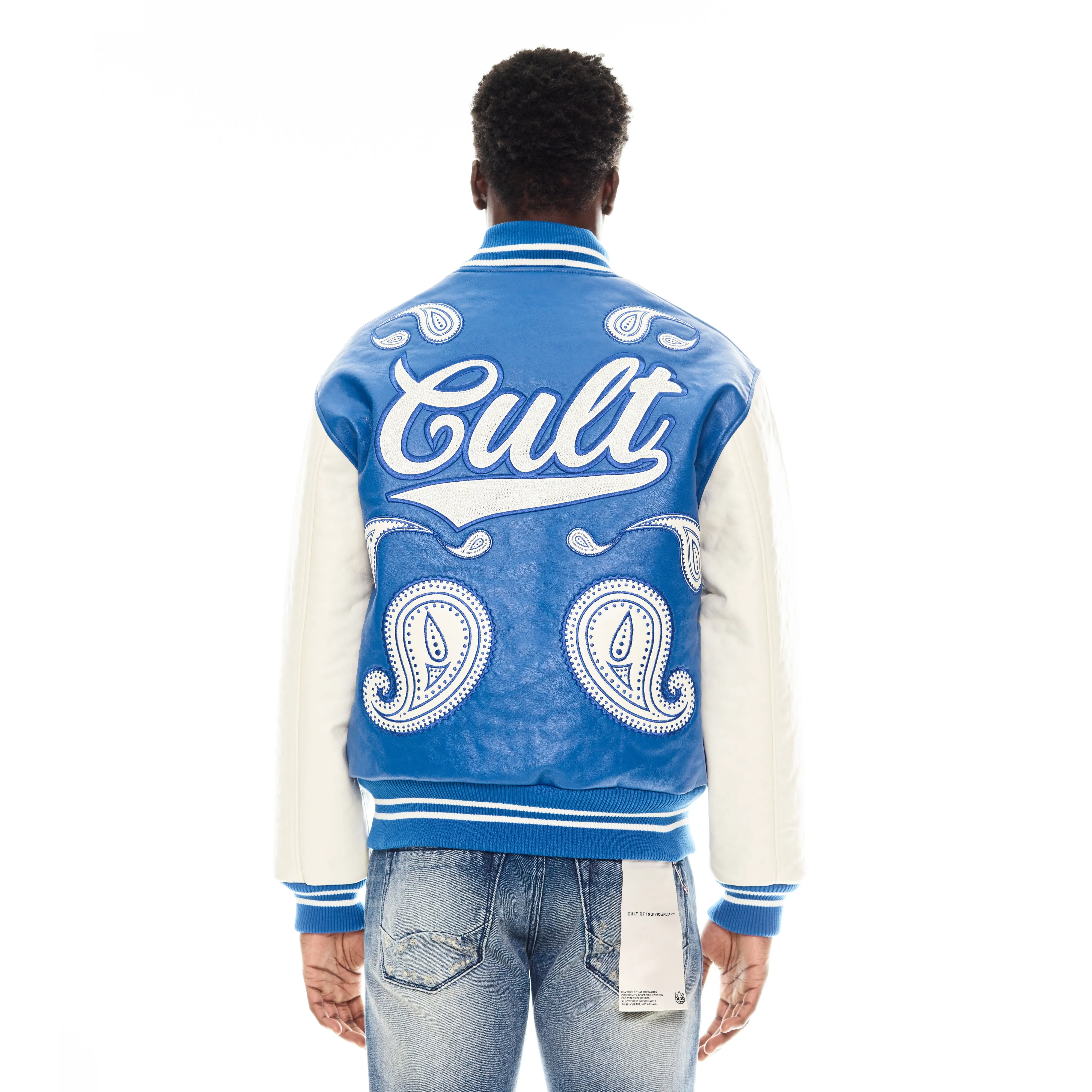 VARSITY PAISLEY JACKET IN ROYAL BLUE