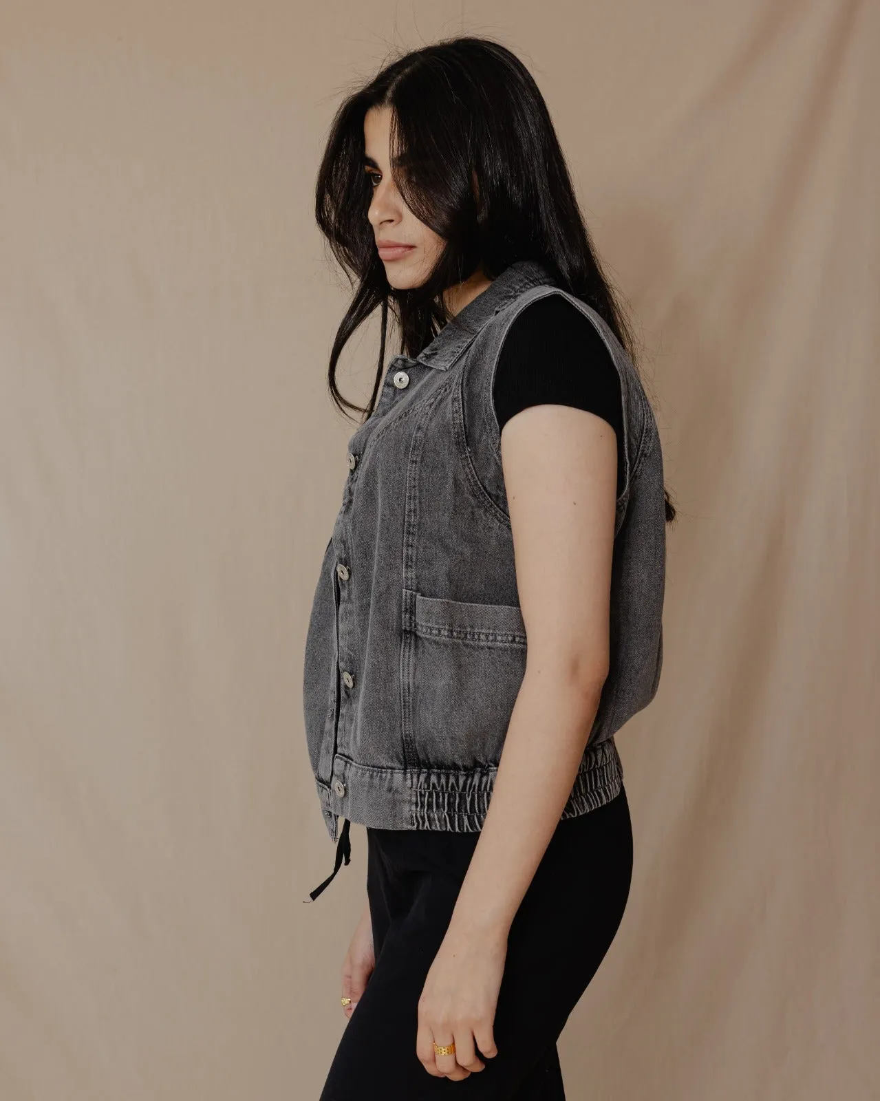 Washed Denim Vest Black