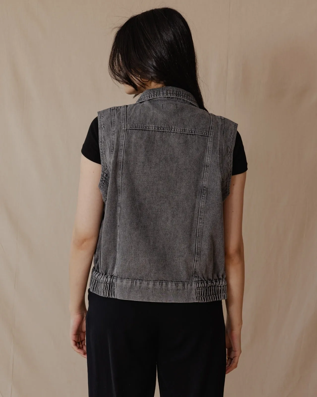 Washed Denim Vest Black