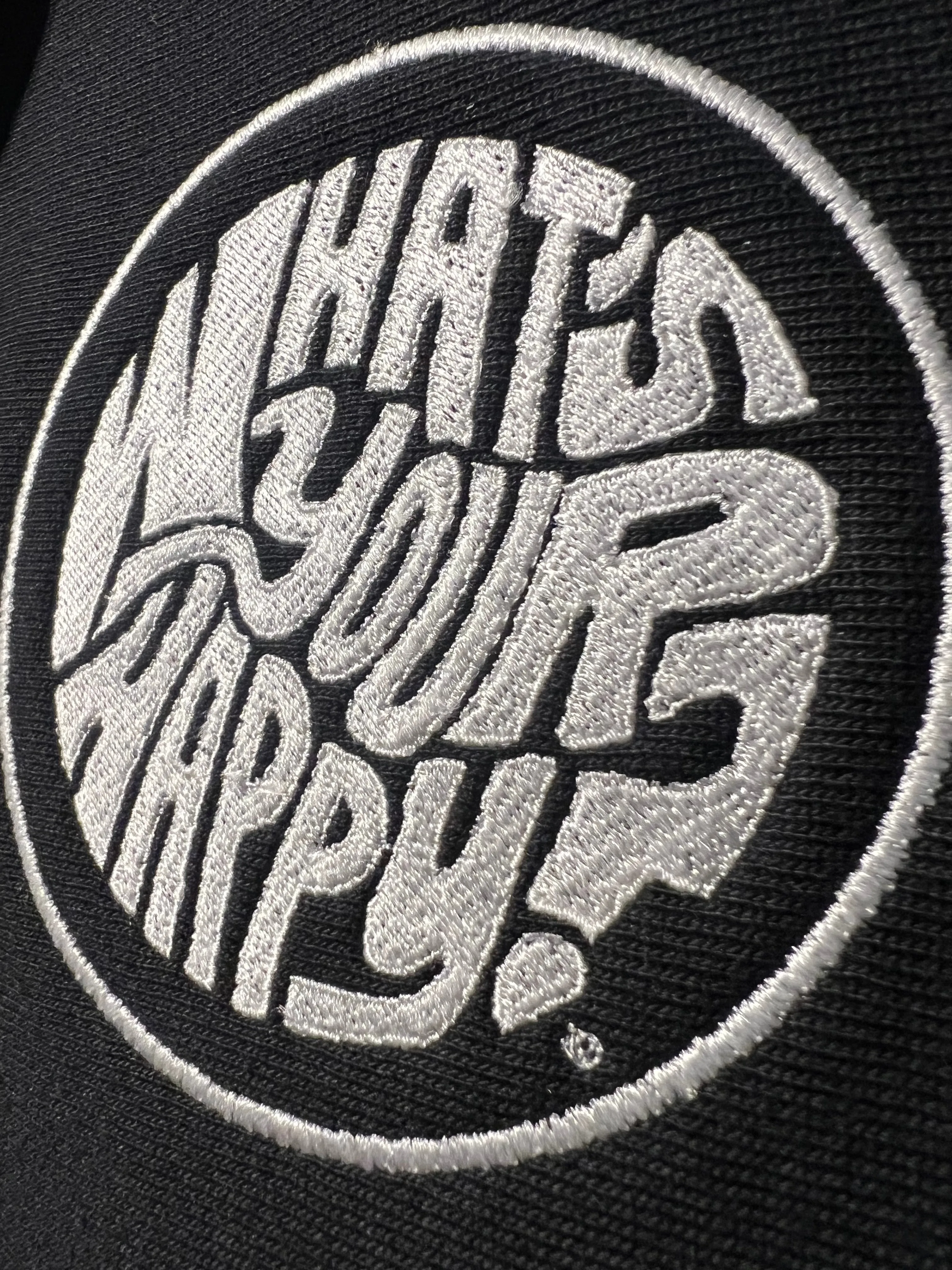 What's Your Happy? Embroidered pocket/sleeve sweatshirt