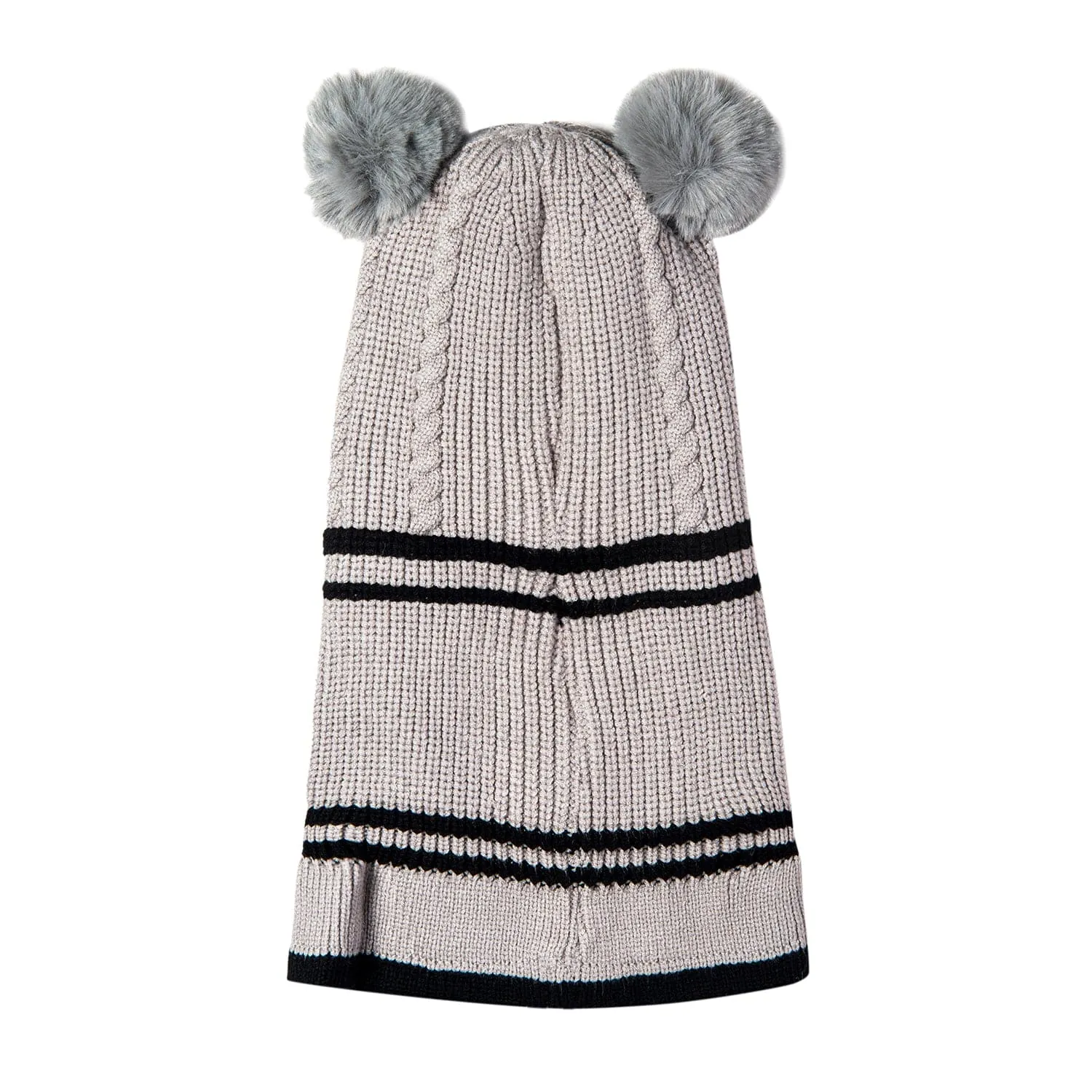 Winter Monkey Cap Woollen Hat Pom Pom Grey