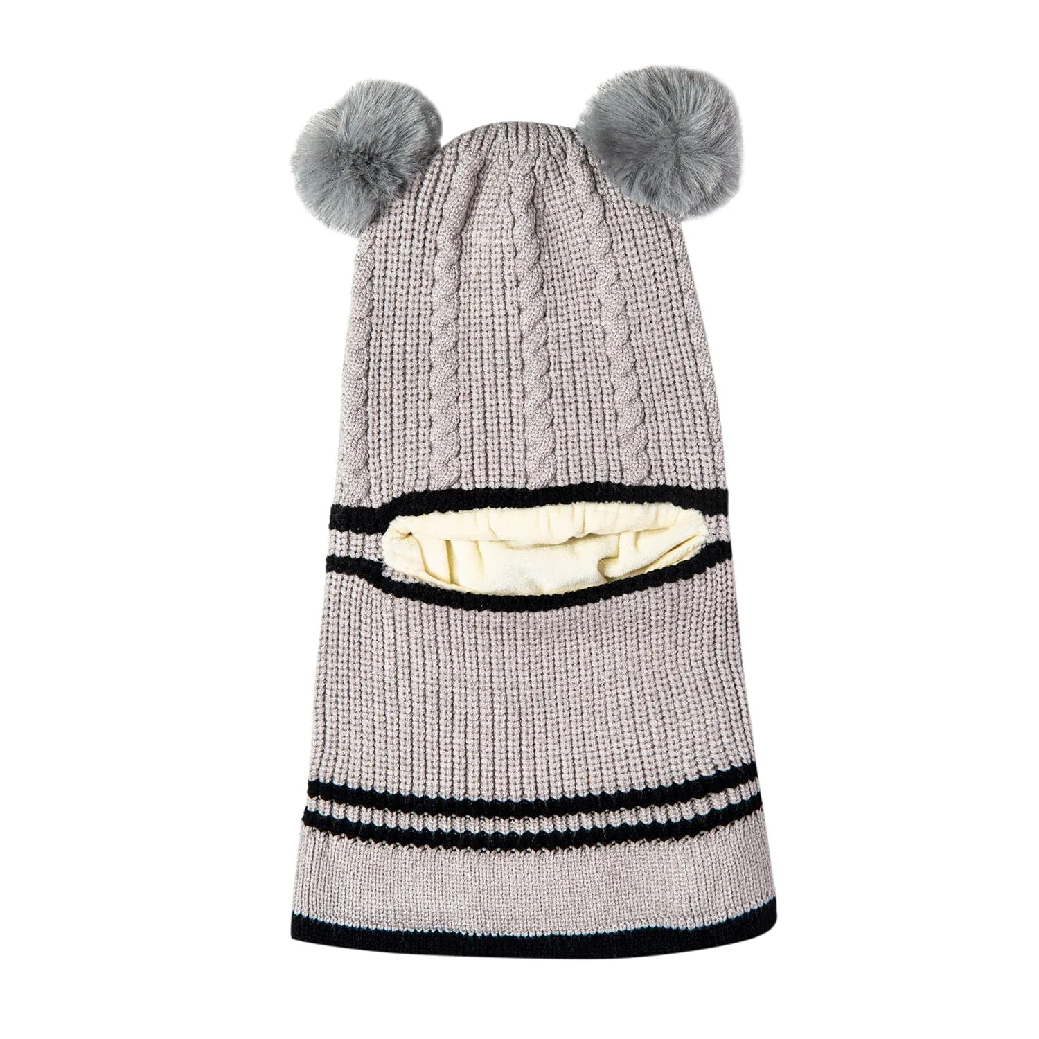 Winter Monkey Cap Woollen Hat Pom Pom Grey