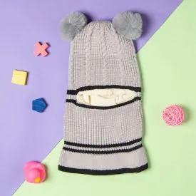 Winter Monkey Cap Woollen Hat Pom Pom Grey