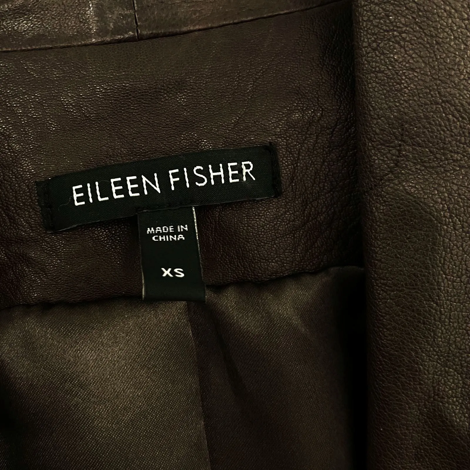 Wmns EILEEN FISHER Brown Genuine Leather Open Front Jacket Sz XS