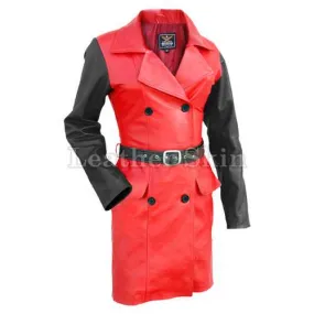 Women Red Leather Coat