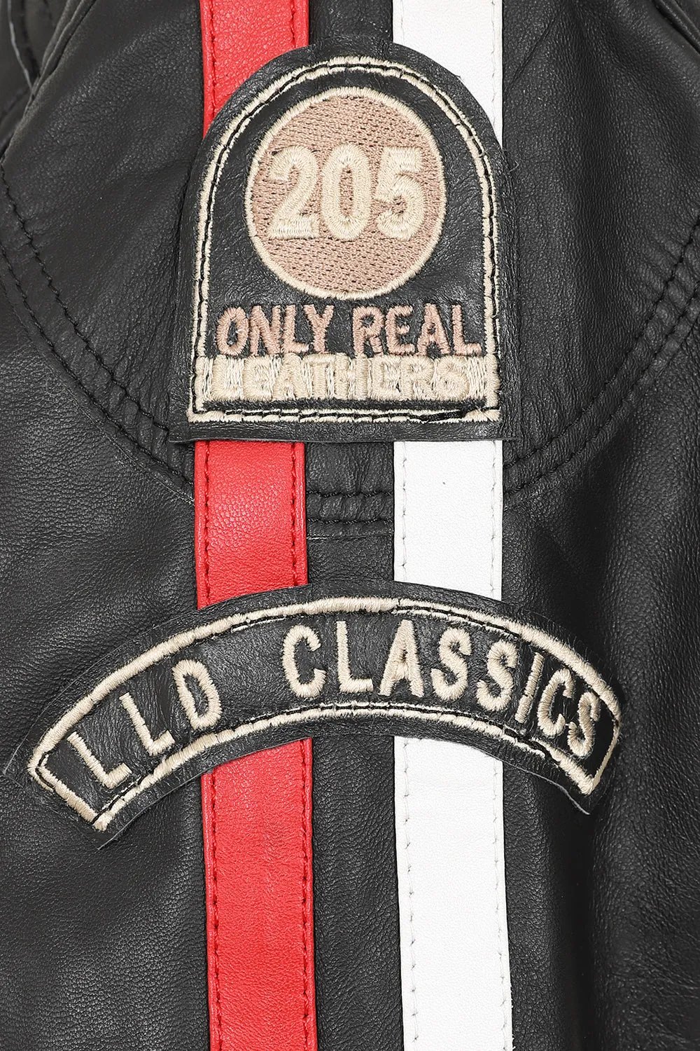 Women's Black Racing Style Leather Jacket with Red and White Stripes - FRANCIS