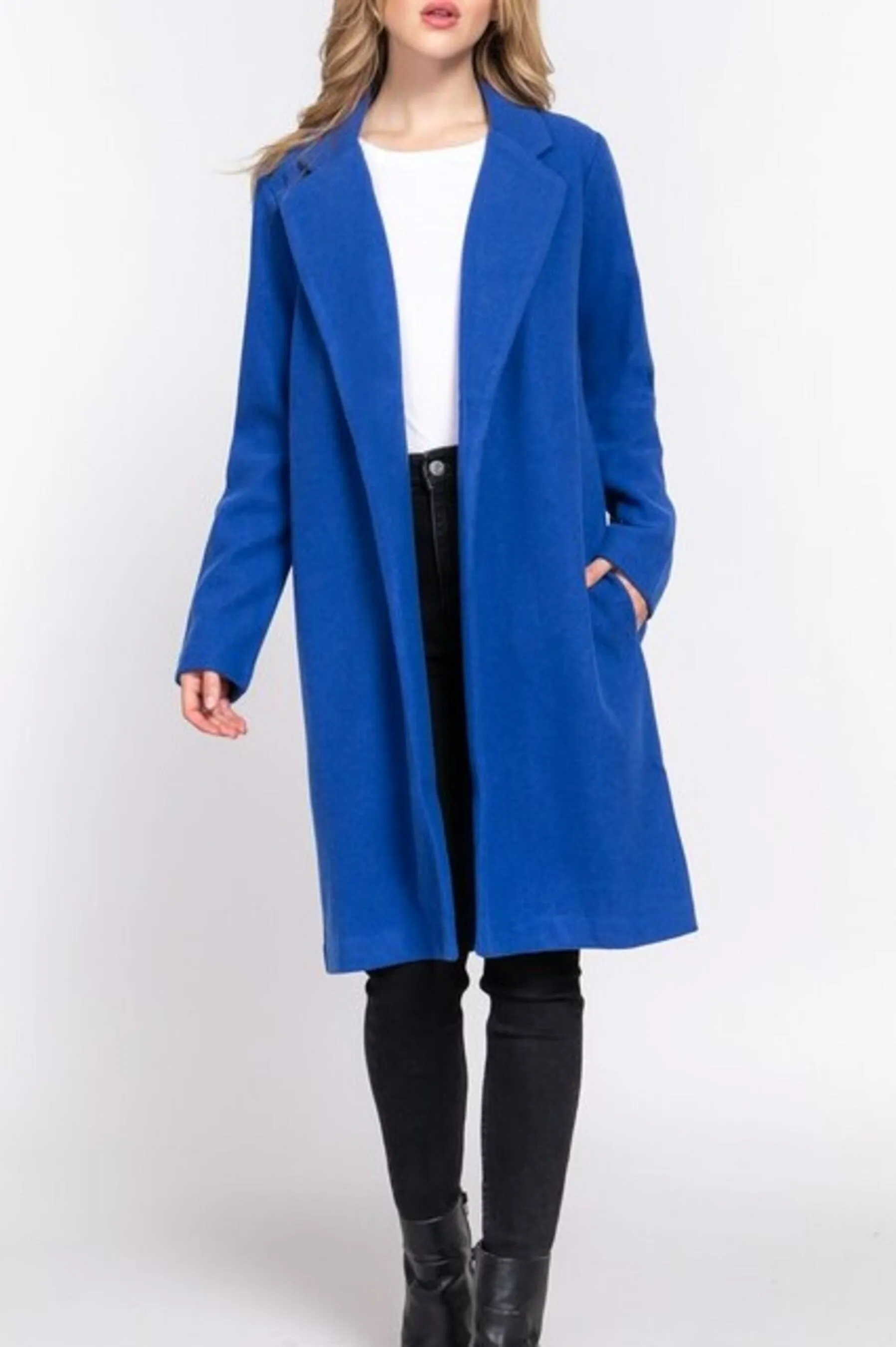 Women's Long sleeve notched collar open front long coat