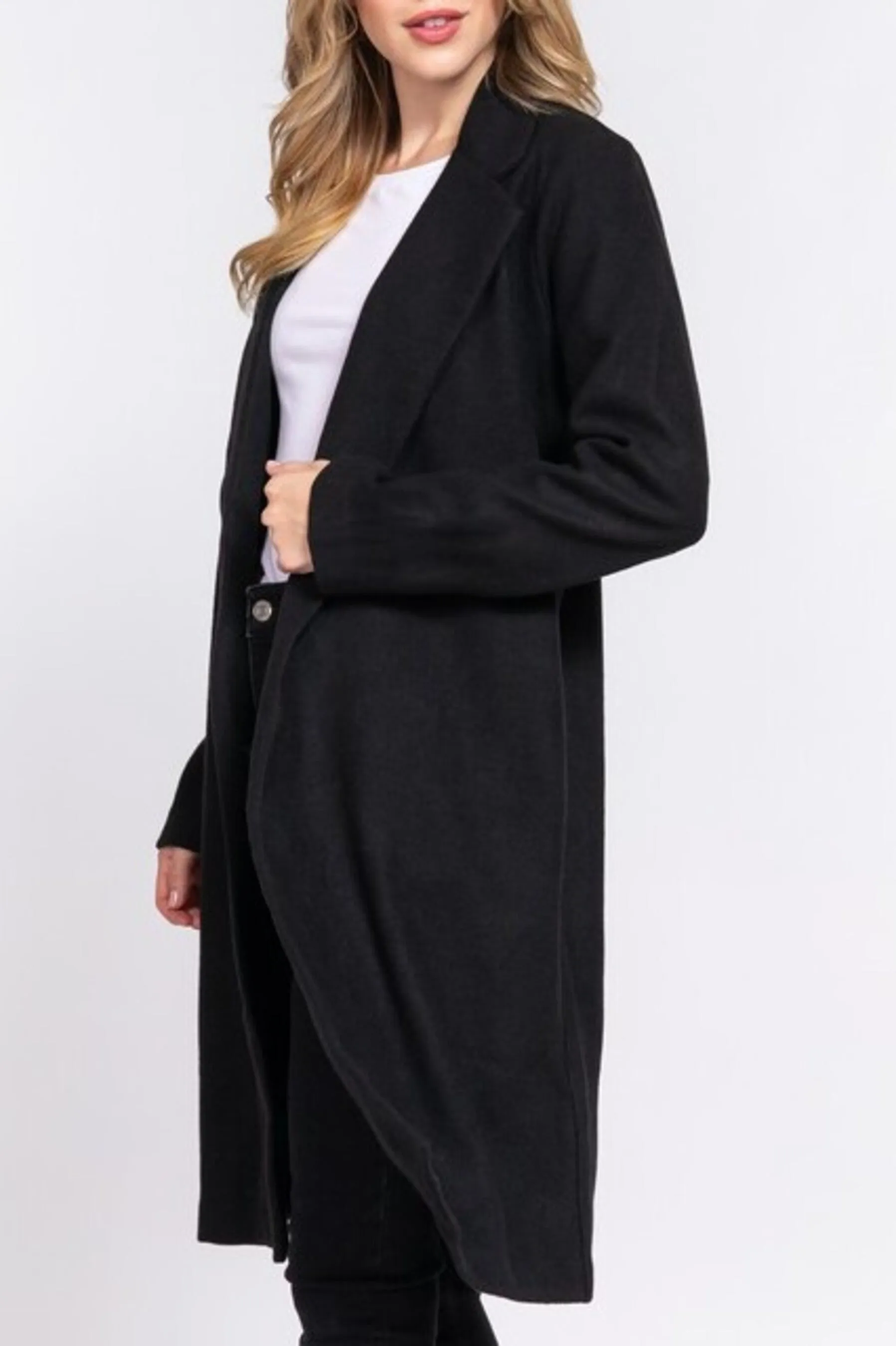 Women's Long sleeve notched collar open front long coat