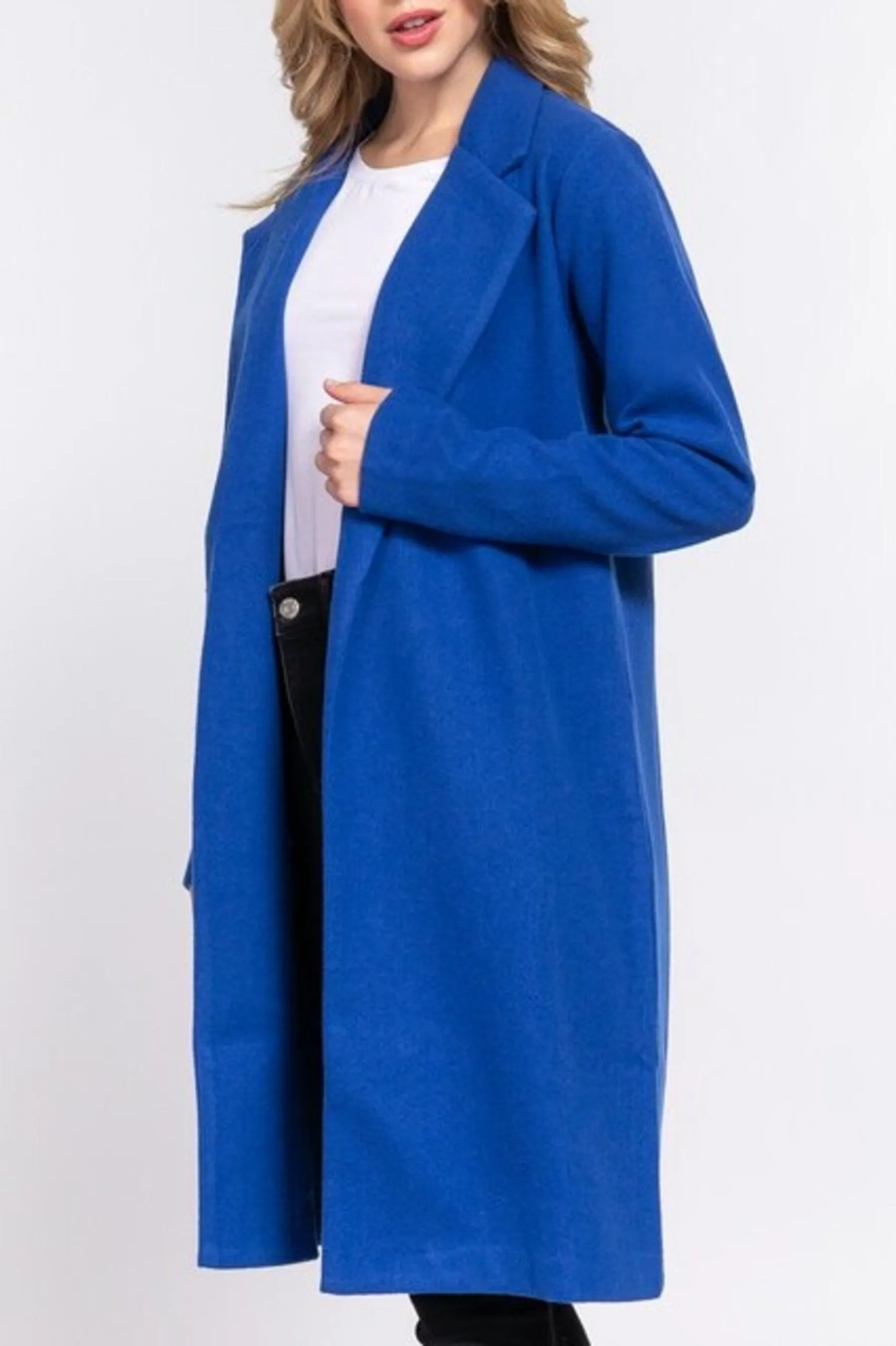 Women's Long sleeve notched collar open front long coat